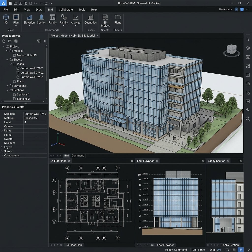 BricsCAD BIM 3D Building Architectural Model Mockup UI View